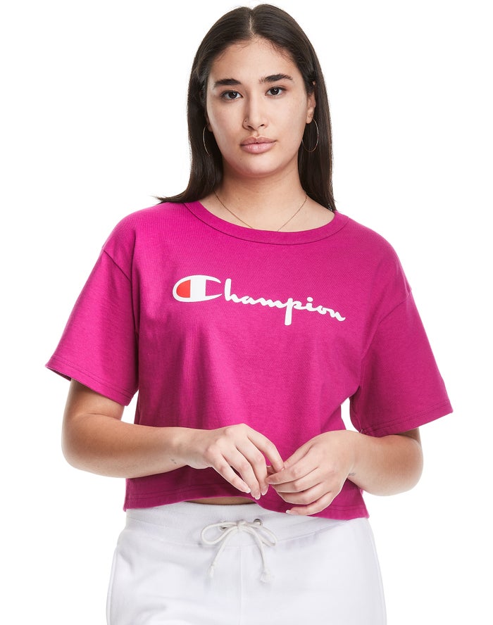 Champion Heritage Cropped Script Logo T-Shirt Dames - Roze - Belgie 9764UEMYD